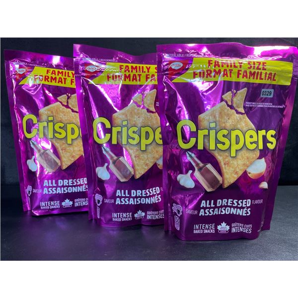 3 Family Size Bags of Crispers Baked Snacks - All Dressed - 240g Each - BB: JL 27/2025