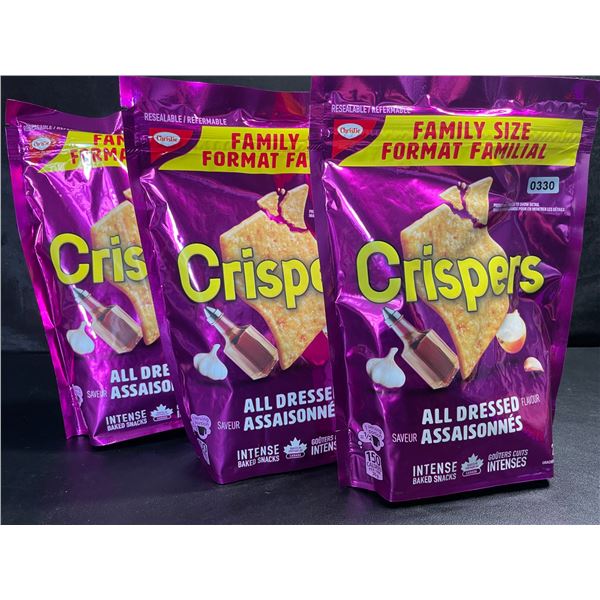 3 Family Size Bags of Crispers Baked Snacks - All Dressed - 240g Each - BB: JL 27/2025