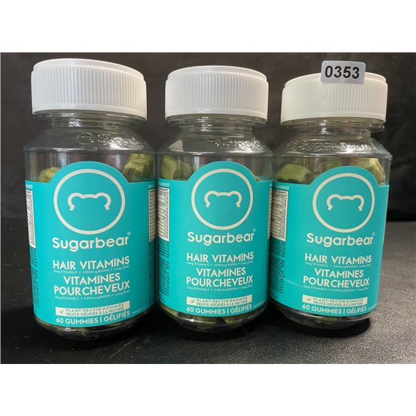 3 Bottles of Sugarbear Hair Vitamins - 60 Gummies Each - New (BB: 04/2026)