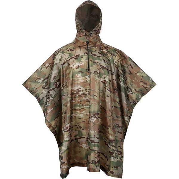 1 Camouflage Hooded Rain Poncho/Lightweight Raincoat for Outdoors - Brand New
