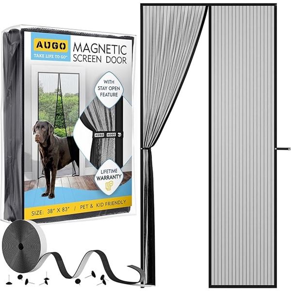 1 Augo Magnetic Screen Door - 38in x 83in - Peel and Stick Design - Brand New
