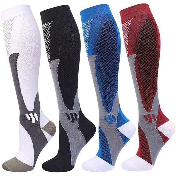 4 Pairs of Compression Socks for Men/Women; 20-30mmHg Compression Stockings - XXL - New