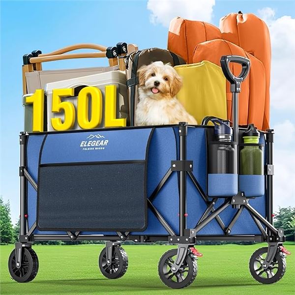 1 Elegear 150L Folding Wagon/Collapsible Utility Cart w/ All-Terrain Wheels - Blue - NEW SEALED!