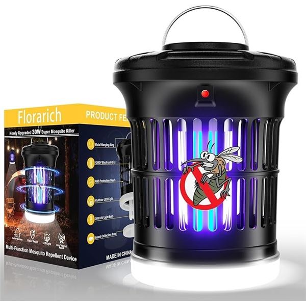 1 Electric Hanging UV Mosquito/Bug Zapper Lamp (30W); Great for Indoors or Outdoors - New