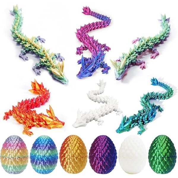6-Pack of 3D Printed Dragon Eggs with Dragon Inside - Assorted Colours - Brand New