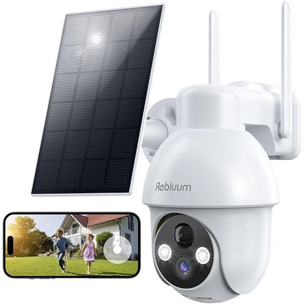 1 Solar Powered 2K Wireless Home Security Camera for Outdoors; PTZ, Night Vision, App - New Sealed
