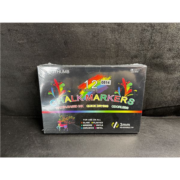 1 Box of Bigthumb 12 Colours of Chalk Markers - Water Based Quick Drying - New