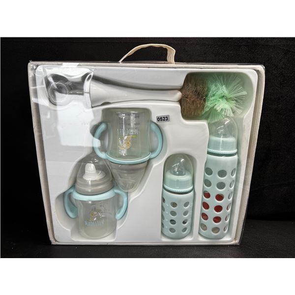 1 Madeliev 6pc Baby Bottle Set with Brush and Storage Box - Light Green - New