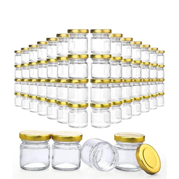 1 Box of 60pcs Folinstall Mini Canning Jars with Lids 1.5oz for Crafts, Candles, Spices etc - New