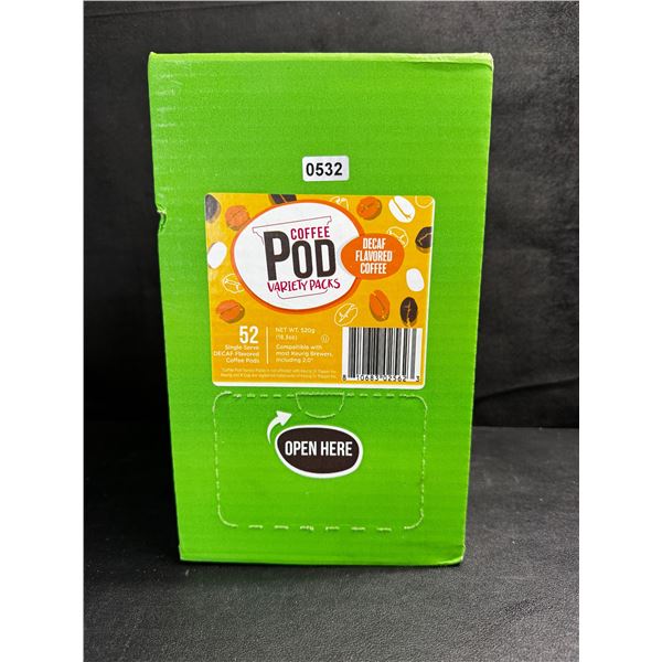 1 Box of 52 Coffee Pods Variety Pack - DECAF Flavoured Coffee - New