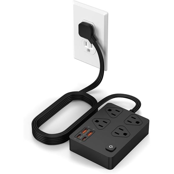 1 Power Strip Bar/Surge Protector w/ 6FT Cord; 4 Outlets; 20W PD Fast USB-C Charging - New