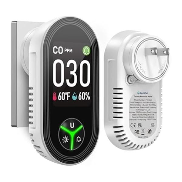 1 Gedsffati 3-in-1 Carbon Monoxide Detector/Temp/Humidity Detector (Model: PTH-24D) Plug-In; New