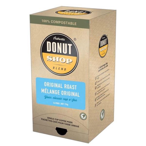 1 Box of 16 Compostable Pods of Authentic Donut Shop Coffee Original Roast - New