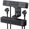 Image 1 : 1 Double Layer Desk Clamp Power Strip Bar w/ 18W Fast Charge Station; 10 Outlets; 6Ft Cord - NEW
