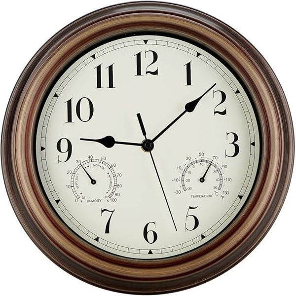 1 Rsobl 12-Inch Wall Clock with Temp & Humidity Display Meter - Brand New!