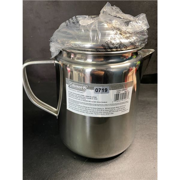 1 Coleman 12 Cup Stainless Steel Percolator/Coffee Maker for Camping - Brand New!