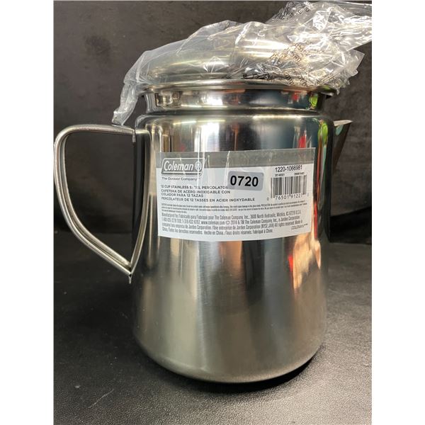 1 Coleman 12 Cup Stainless Steel Percolator/Coffee Maker for Camping - Brand New!