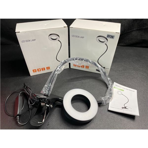 2 LED Gooseneck Flexible Desk Lamps/Reading Lamps; Clamp-On Design - Brand New