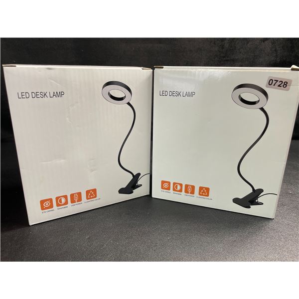 2 LED Gooseneck Flexible Desk Lamps/Reading Lamps; Clamp-On Design - Brand New