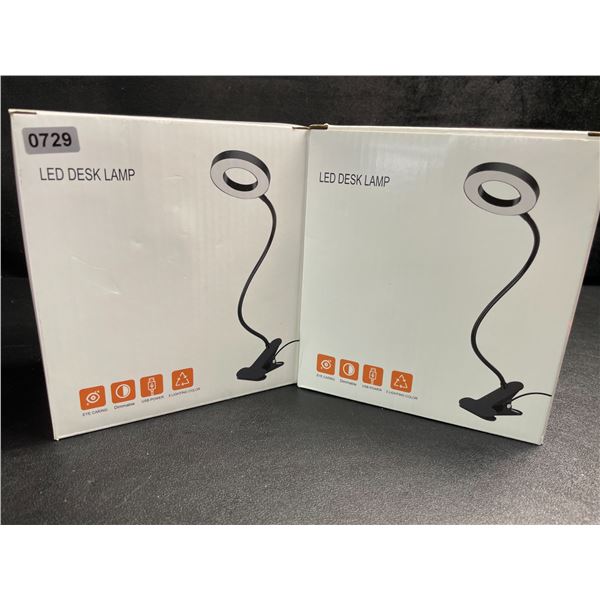 2 LED Gooseneck Flexible Desk Lamps/Reading Lamps; Clamp-On Design - Brand New
