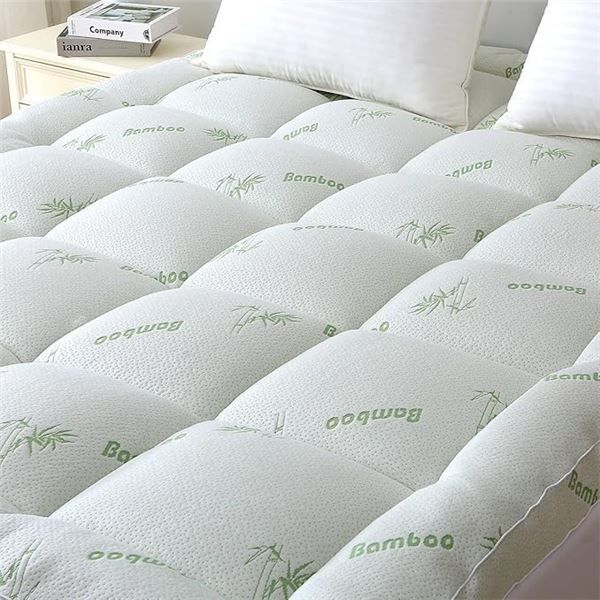 1 Bamboo Cooling Queen Size Mattress Topper (60 x 80") Deep Pocket/Fitted Design - New!