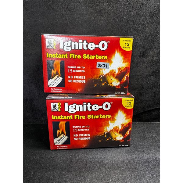 2 Boxes of Ignite-O Instant Fire Starters for Fireplaces Camping or Burning - New