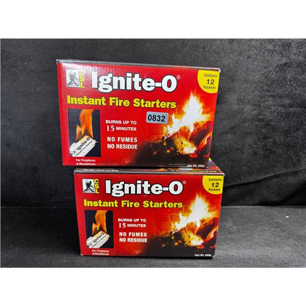 2 Boxes of Ignite-O Instant Fire Starters for Fireplaces Camping or Burning - New