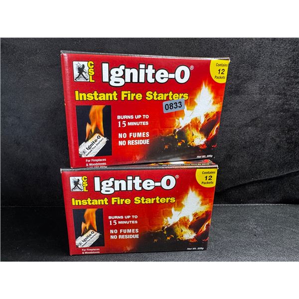 2 Boxes of Ignite-O Instant Fire Starters for Fireplaces Camping or Burning - New