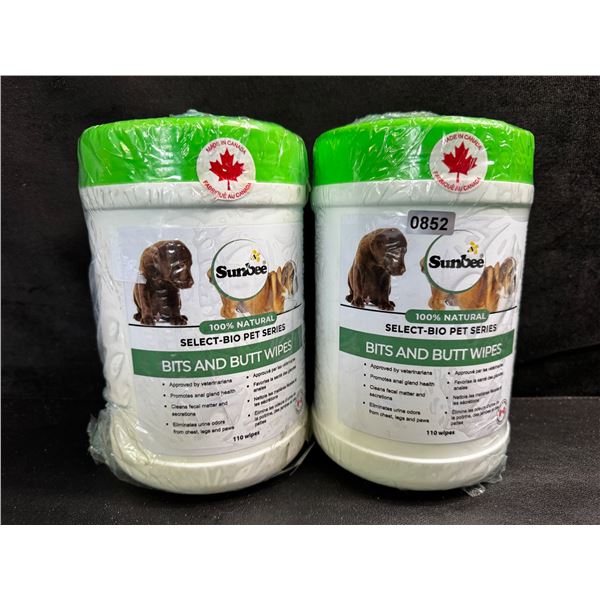 2 Containers of Sunbee 100% Natural Bits and Butts Pet Wipes - New