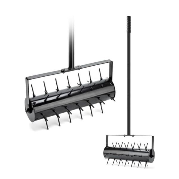 1 Heavy Duty Black Rolling Lawn and Garden Aerator with Deep Drive Nails - New