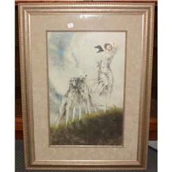 Framed Print of Woman and Her Dogs