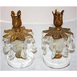 Vintage Romanian Crystal & Marble Candle Holders