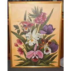 Framed Oil on Canvas of Flowers