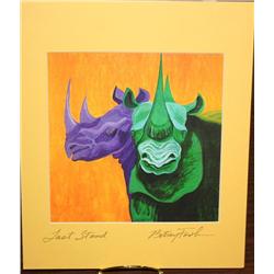 "Last Stand" Betty Fowler Watercolor of Rhinos