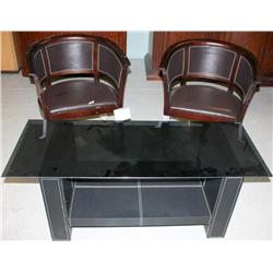 2 Black Matching Chairs and Table