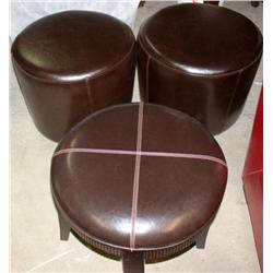 3 Brown Leather Stools