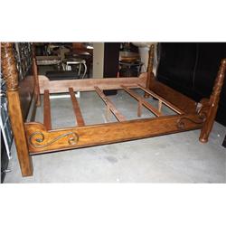 King Size Bed Frame W/ Hand Carved Posts