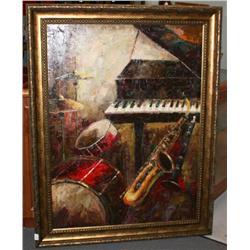 Framed Oil Painting of Band Instruments