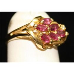 14k Yellow Gold Ladies diamond & Spinel ring