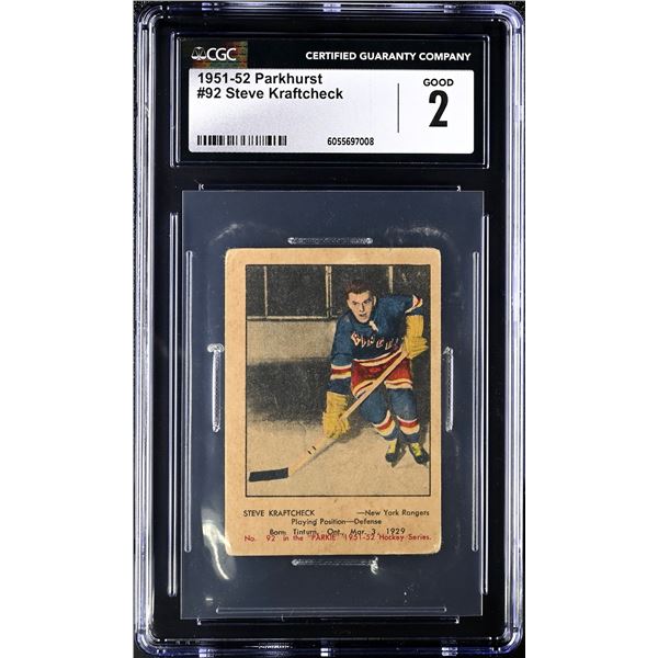 1951-52 Parkhurst #92 Steve Kraftcheck RC (CGC 2)