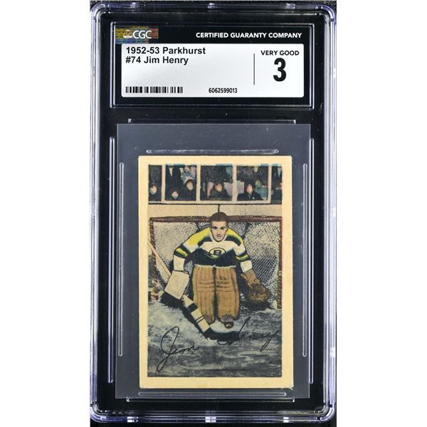 1952-53 Parkhurst #74 Sugar Jim Henry (CGC 3)