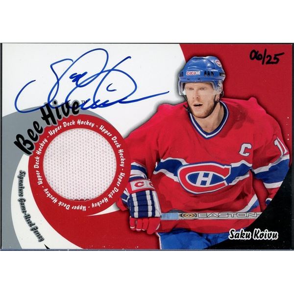 2004-05 Upper Deck Saku Koivu Bee Hive patch autograph #6/25