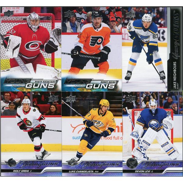 Lot of 6 Upper Deck NHL Young Guns Levi/Neighbours/Evangelista/Kochetkov/Greig/Brink