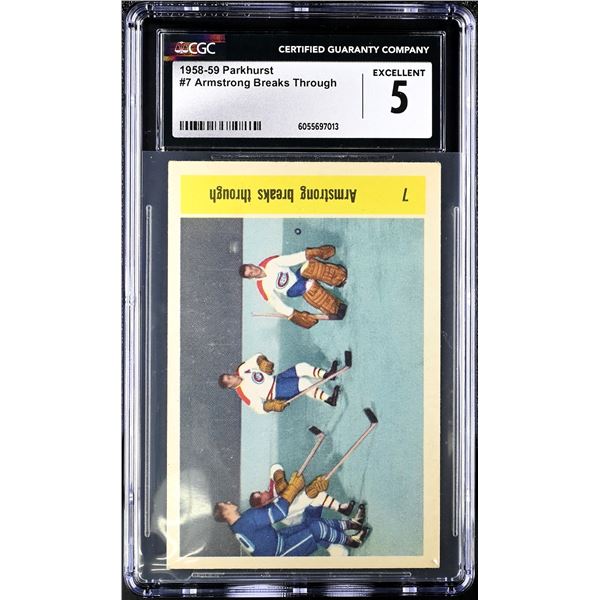 1958-59 Parkhurst #7 Armstrong Breaks Through (CGC 5)