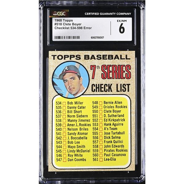 1968 Topps #518 7th Series Checklist - Boyer - Error (CGC 6)