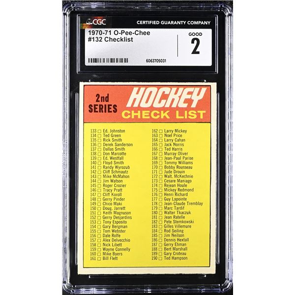 1970-71 O-Pee-Chee #132 2nd Series Checklist (CGC 2)
