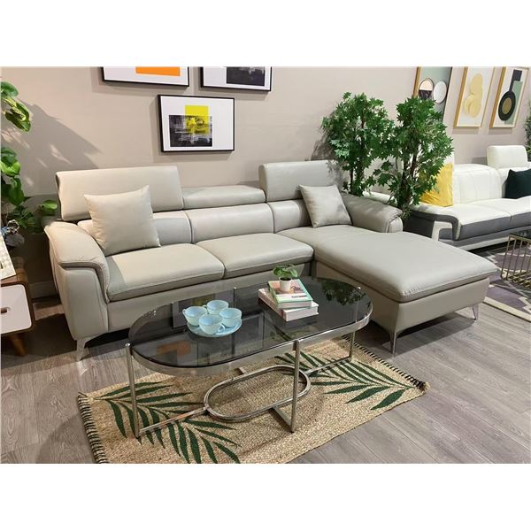 BNIB Reagan Grey - Right Leather Sectional Couch - Retails: $2699