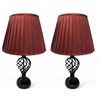 Image 1 : RS - Set of 2 Black Metal Table Lamp with Burgundy Pleated Fabric Shade