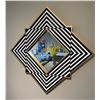 Image 1 : RS - Geoemtric Diamond Wall Mirror - Black & White Stripes with Gold Colour Trim