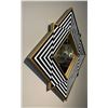 Image 2 : RS - Geoemtric Diamond Wall Mirror - Black & White Stripes with Gold Colour Trim